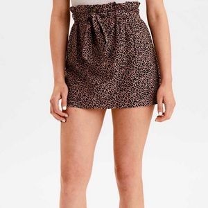 American Eagle Linen Leopard Skirt Paperbag Waist